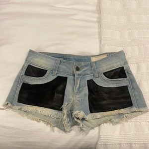 Siwy micro denim jean shorts with real leather patches